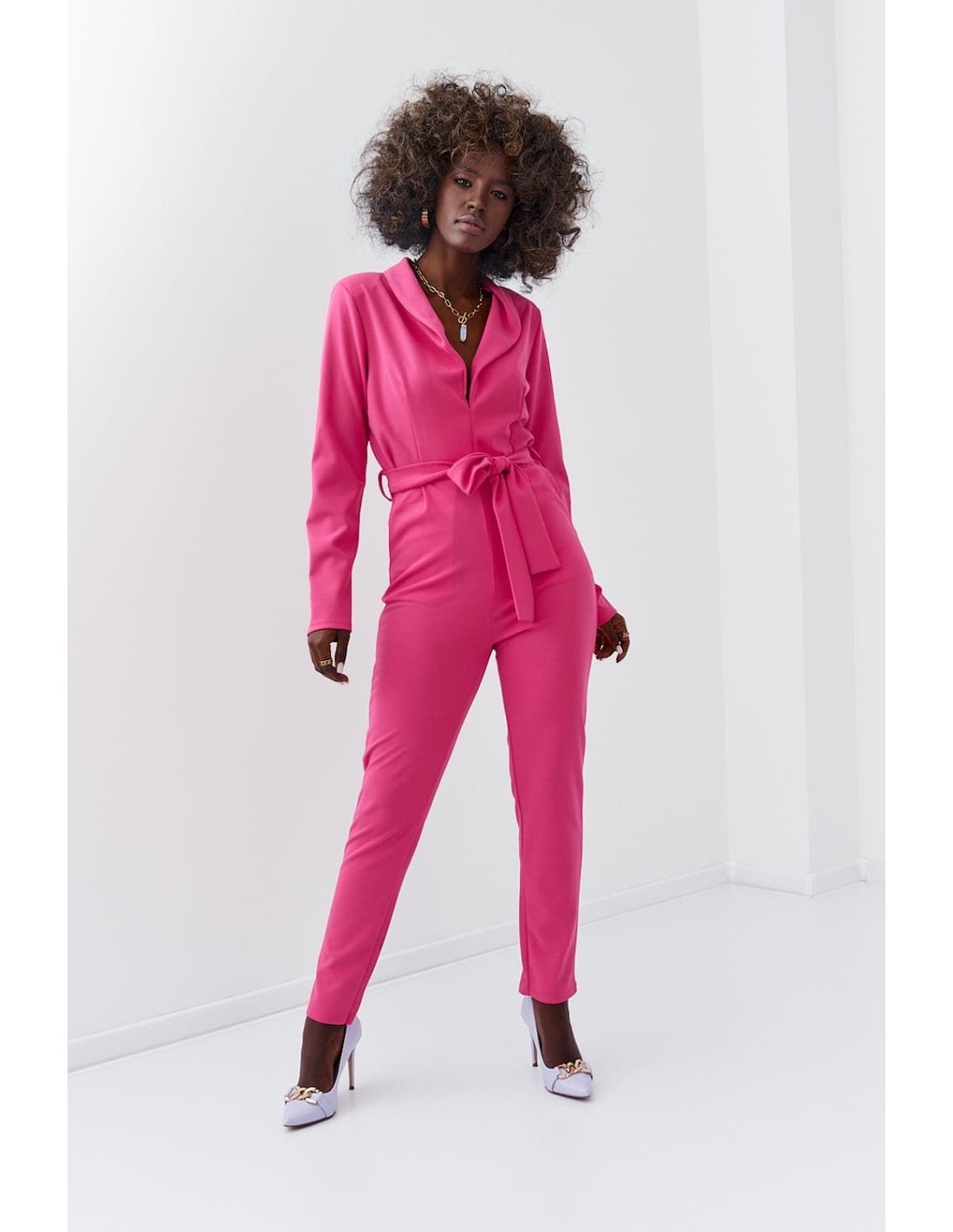 Elegant long-sleeved jumpsuit, amaranth 25280 - Online store - Boutique